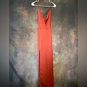 Cowl Neck Rust Orange Maxi Dress